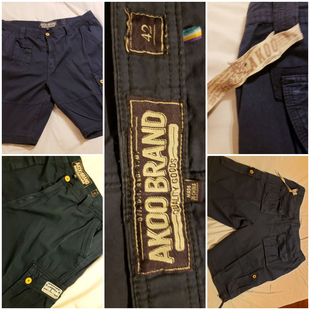 AKOO DK Indigo Blue CARGO SHORTS NWOT